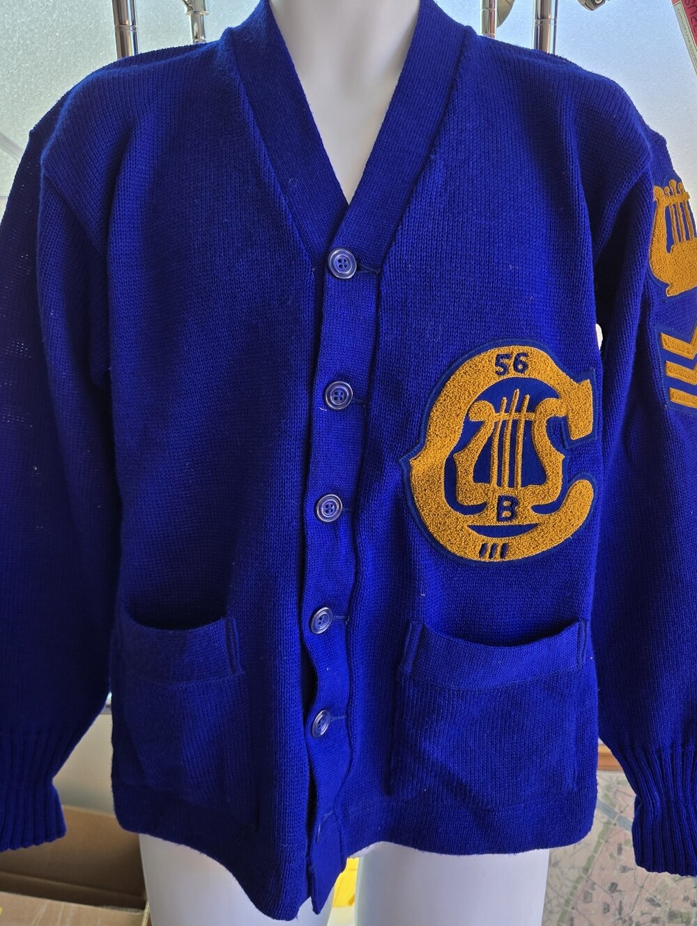 Vintage 1956 Sand-Knit Wool Varsity Letterman Cardigan Sweater Size 42 USA John